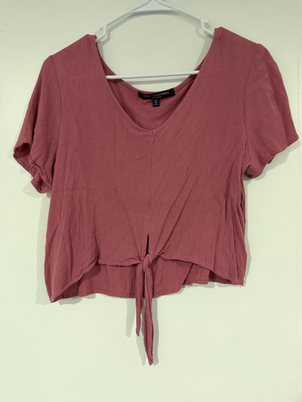 one clothing Mauve Tie-Front V-Neck Crop Top